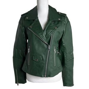 BLANKNYC Green Easy Rider Faux Leather Moto Jacket Exposed Zippers Size M